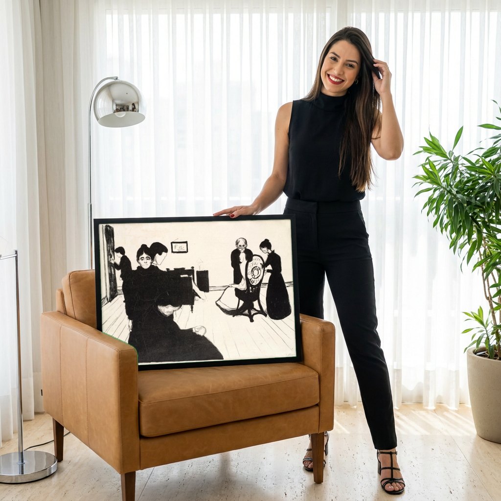 Quadro Decorativo A Família – Edvard Munch | modelo apresentando o quadro emoldurado