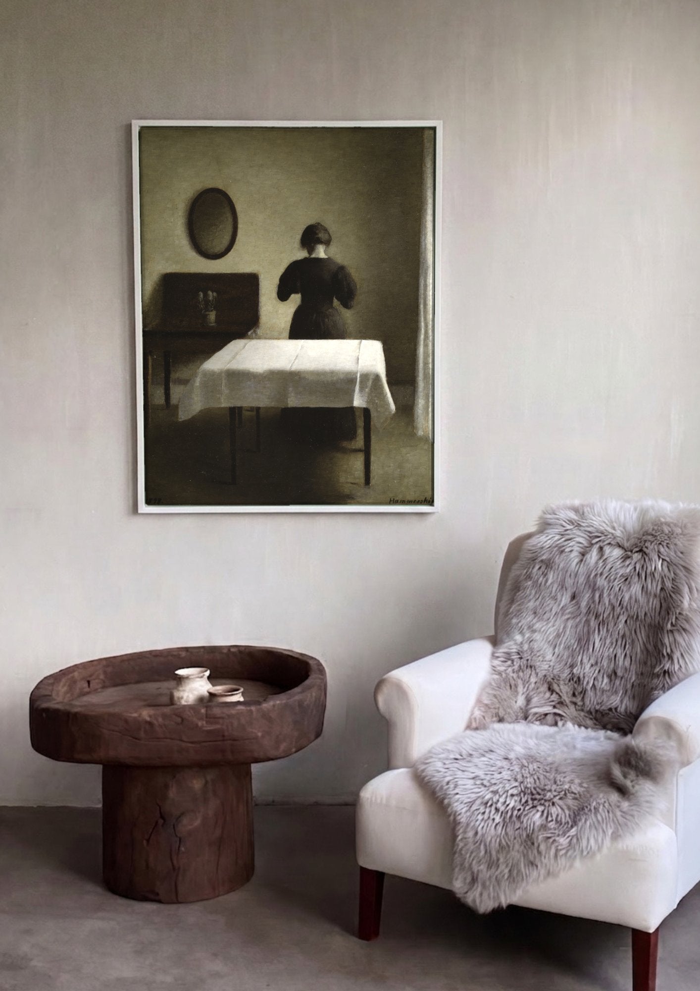 Quadro Decorativo Interior com Mulher - Hammershøi em ambiente decorado