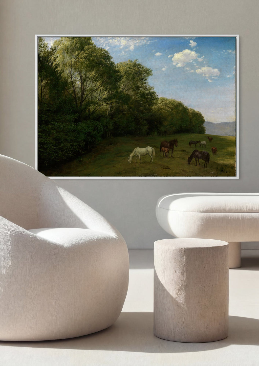 Quadro Decorativo Cavalos em Paisagem - Hans Thoma em ambiente decorado