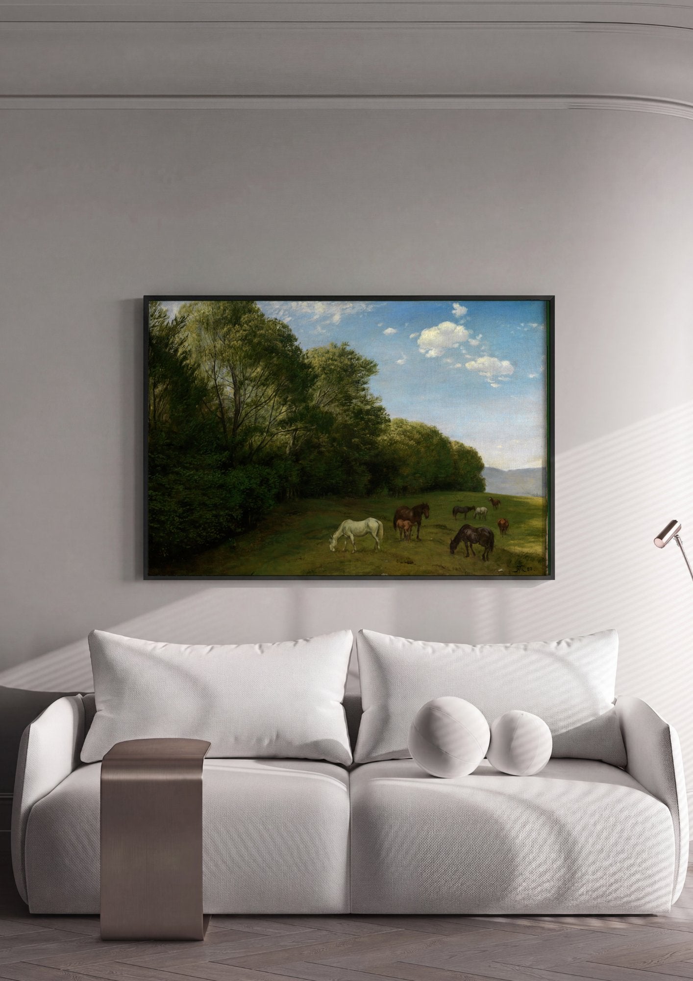 Quadro Decorativo Cavalos em Paisagem - Hans Thoma em ambiente decorado