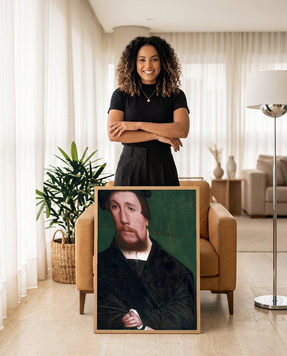 Quadro Decorativo Retrato de um Homem - Hans Holbein com modelo em ambiente