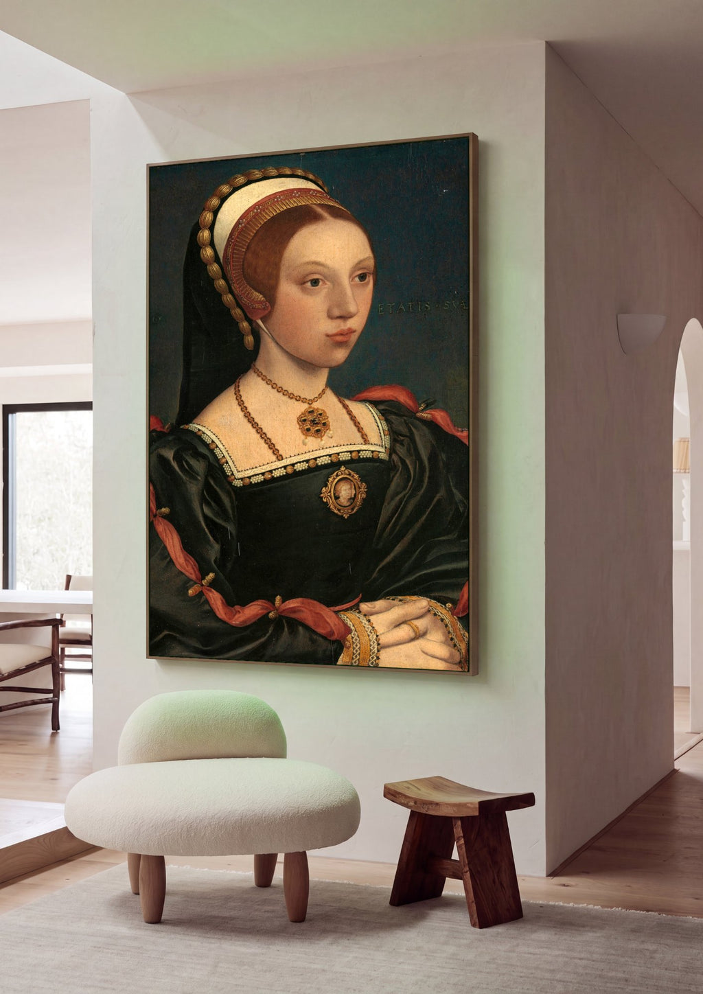 Quadro Decorativo Retrato de uma Dama - Hans Holbein, o Jovem em ambiente decorado