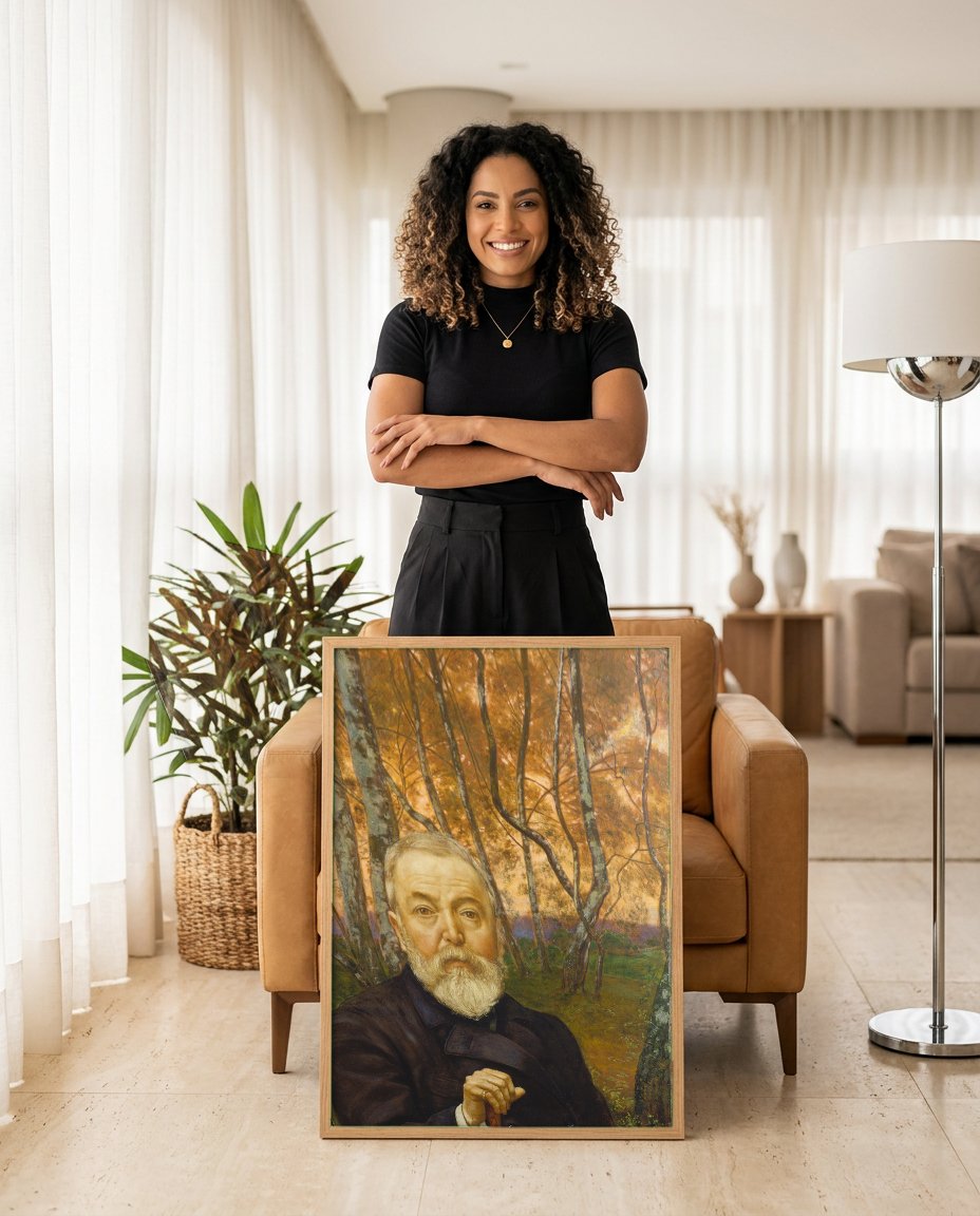 Quadro Decorativo Retrato em Paisagem - Hans Thoma com modelo em ambiente