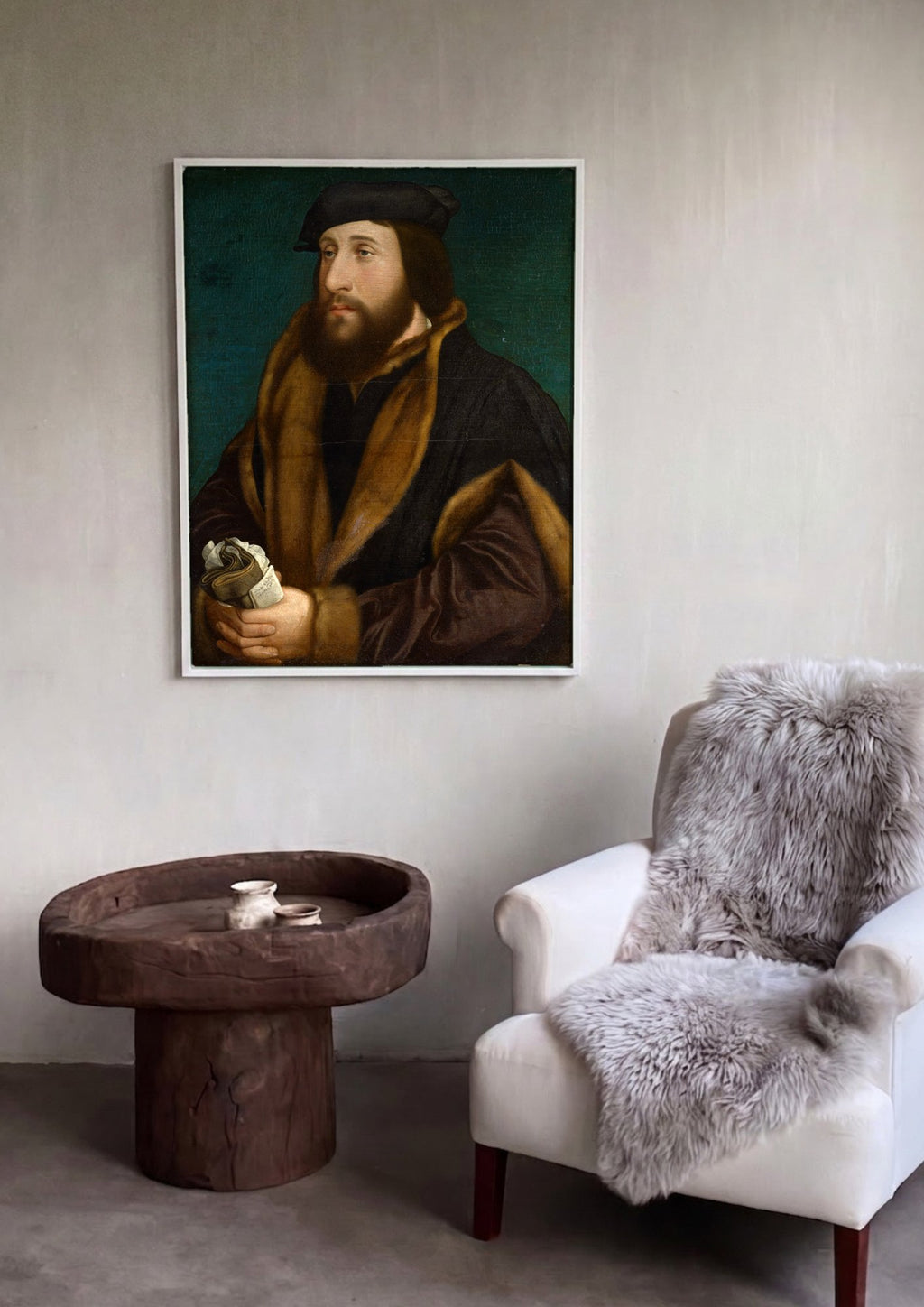 Quadro Decorativo Retrato de um Homem - Hans Holbein em ambiente decorado