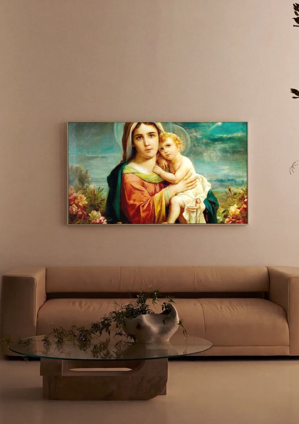 Quadro Decorativo Madona com o Menino - Hans Zatzka em ambiente decorado