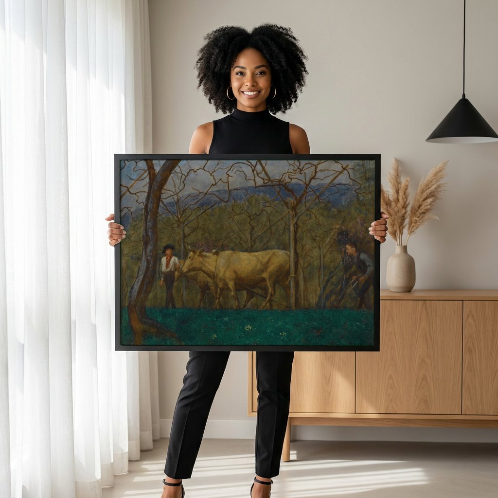 Quadro Decorativo Cena Rural com Gado - Hans Thoma com modelo em ambiente