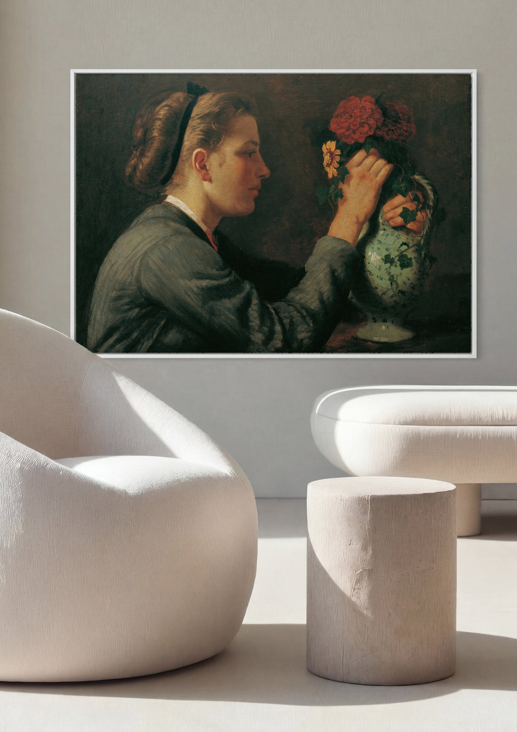 Quadro Decorativo A Jovem e as Flores - Hans Thoma em ambiente decorado