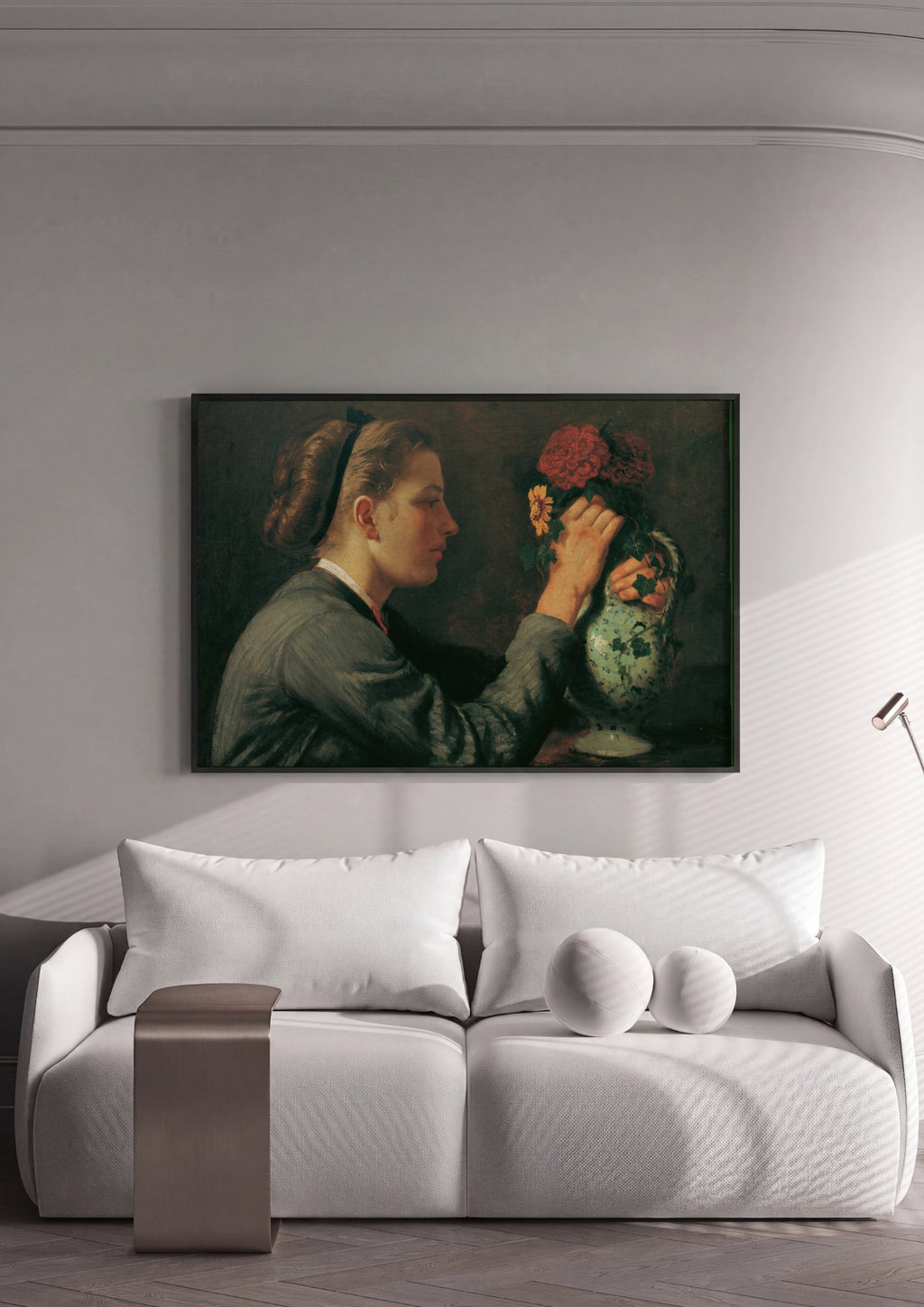 Quadro Decorativo A Jovem e as Flores - Hans Thoma em ambiente decorado