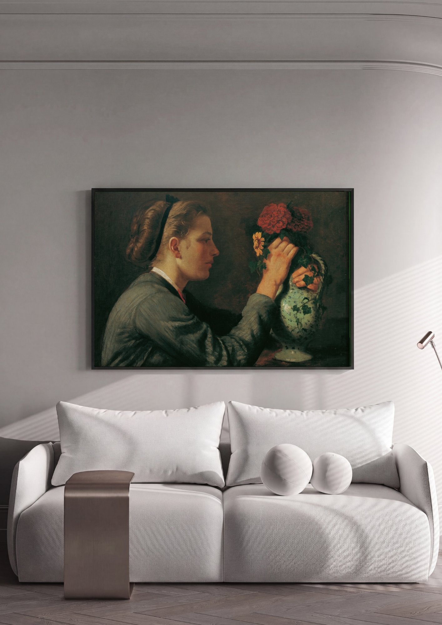 Quadro Decorativo A Jovem e as Flores - Hans Thoma em ambiente decorado