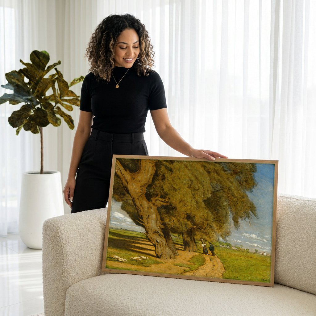 Quadro Decorativo Caminho na Floresta - Hans Thoma com modelo em ambiente