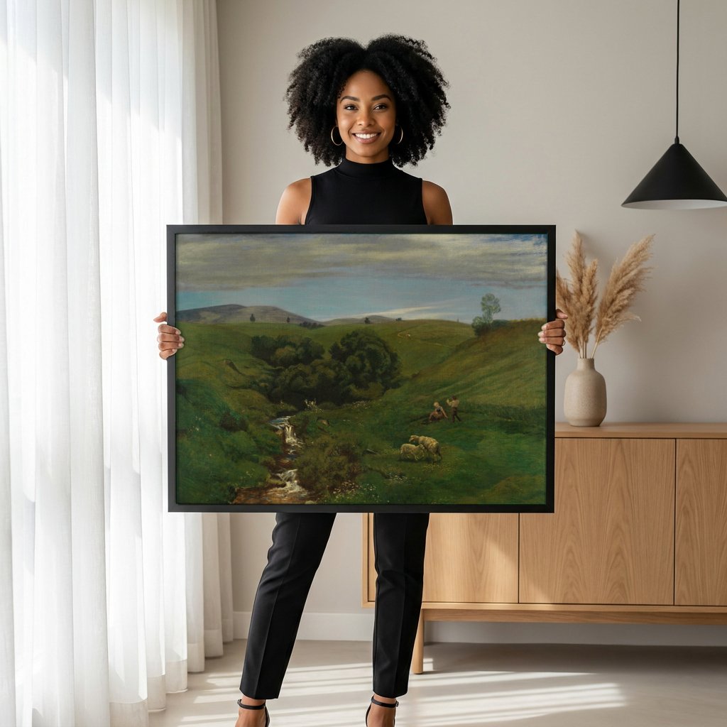 Quadro Decorativo Paisagem com Riacho - Hans Thoma com modelo em ambiente