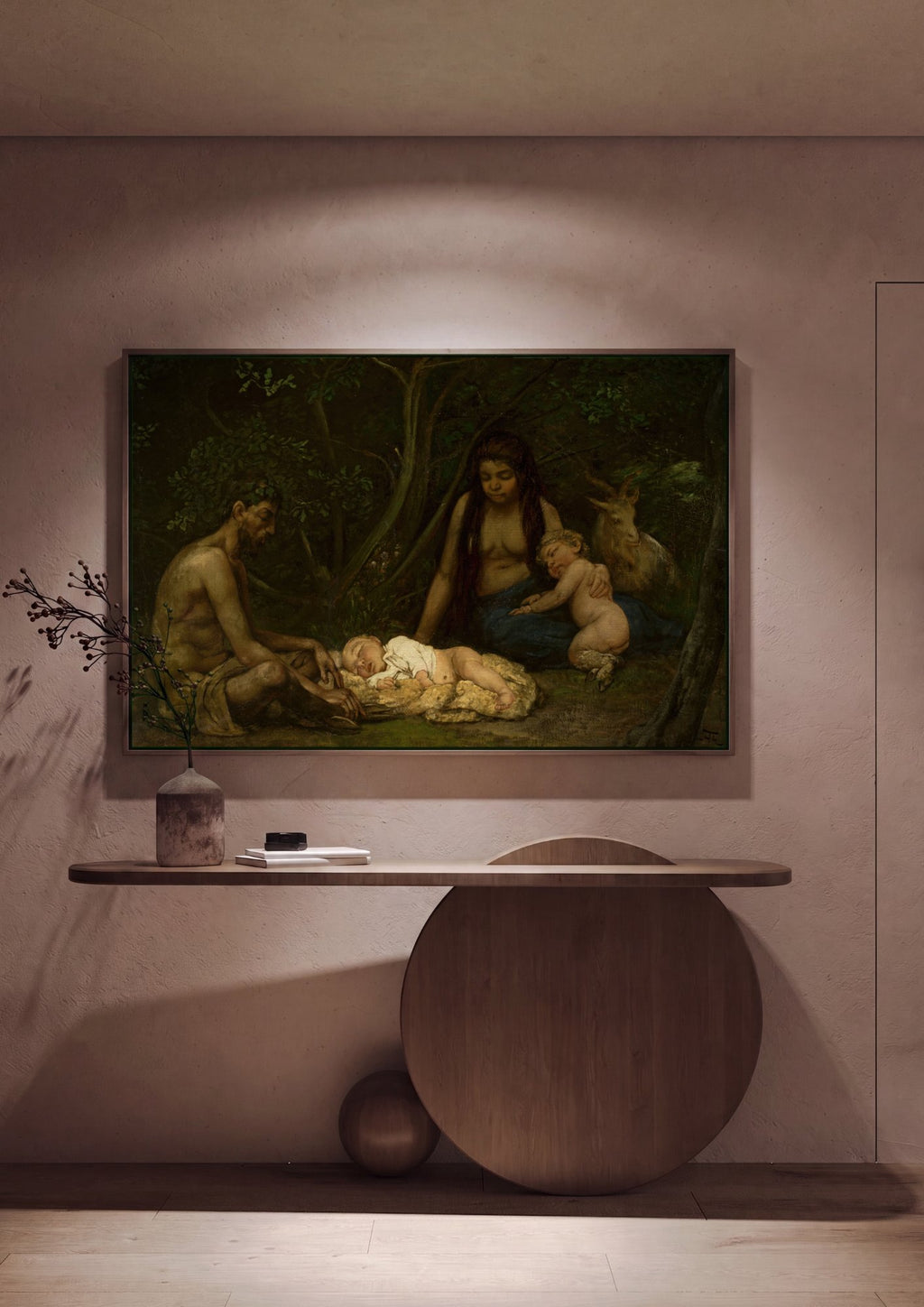 Quadro Decorativo A Família do Sátiro - Hans Thoma em ambiente decorado