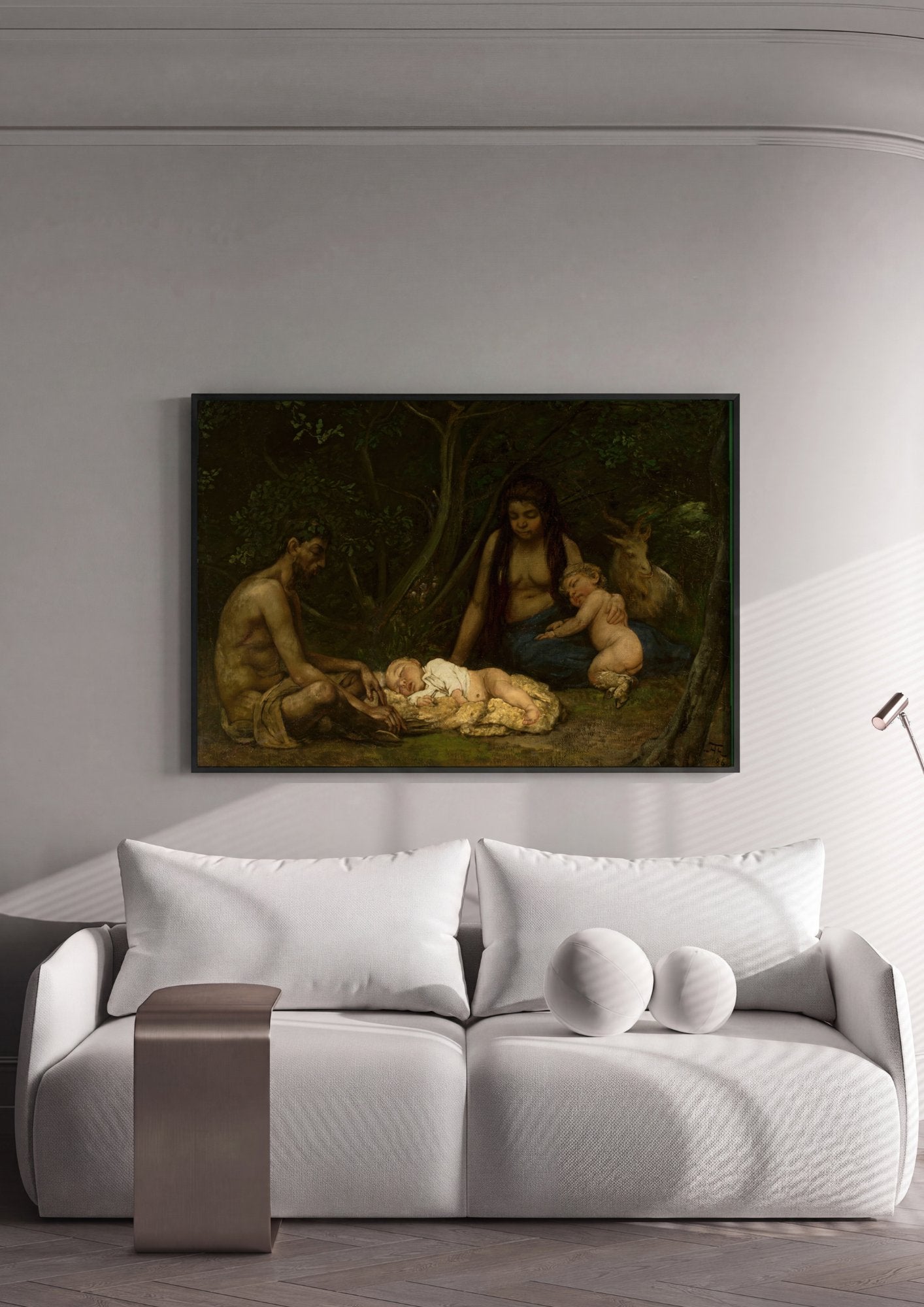 Quadro Decorativo A Família do Sátiro - Hans Thoma em ambiente decorado
