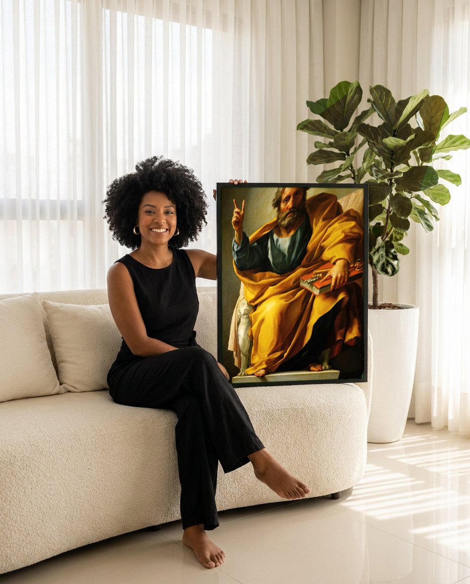 Quadro Decorativo São Pedro - Anton Raphael Mengs com modelo em ambiente