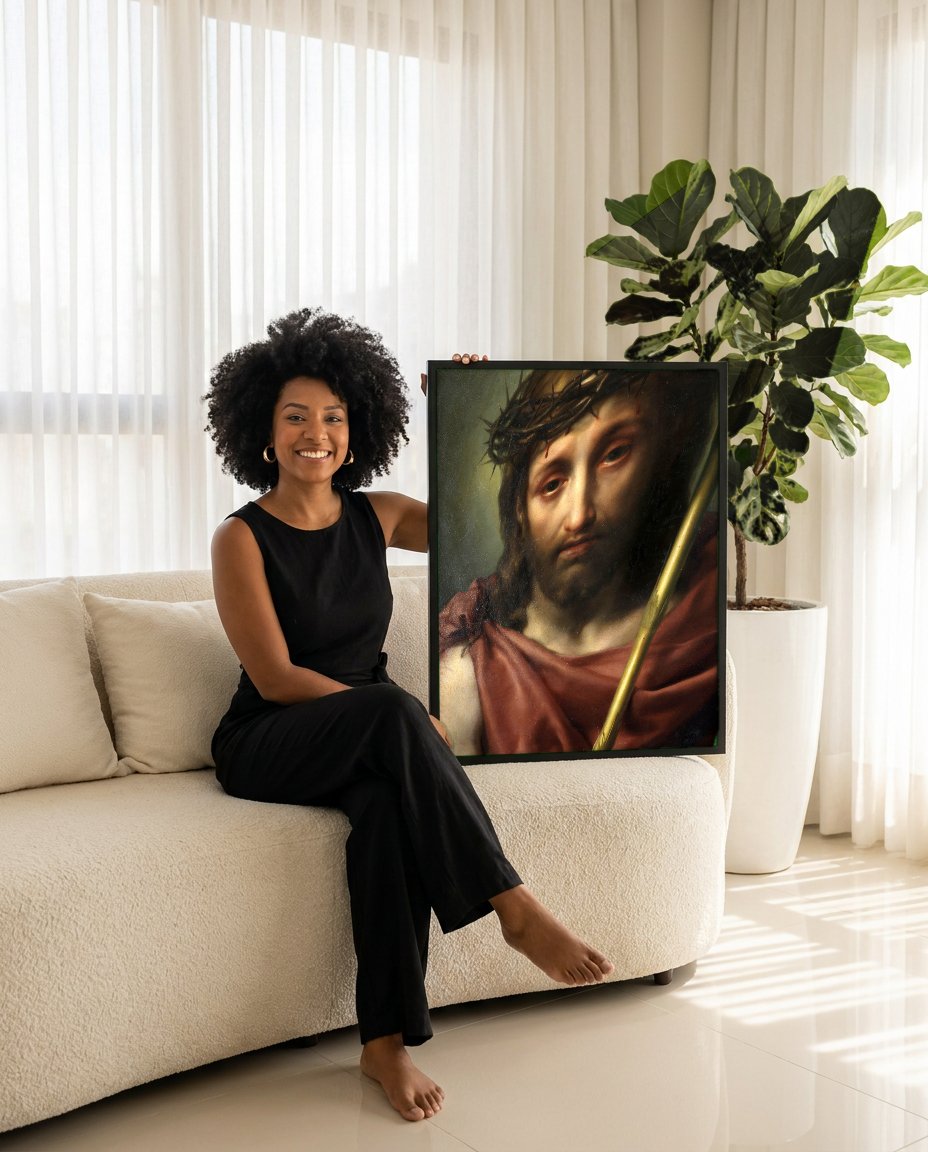 Quadro Decorativo Ecce Homo - Anton Raphael Mengs com modelo em ambiente