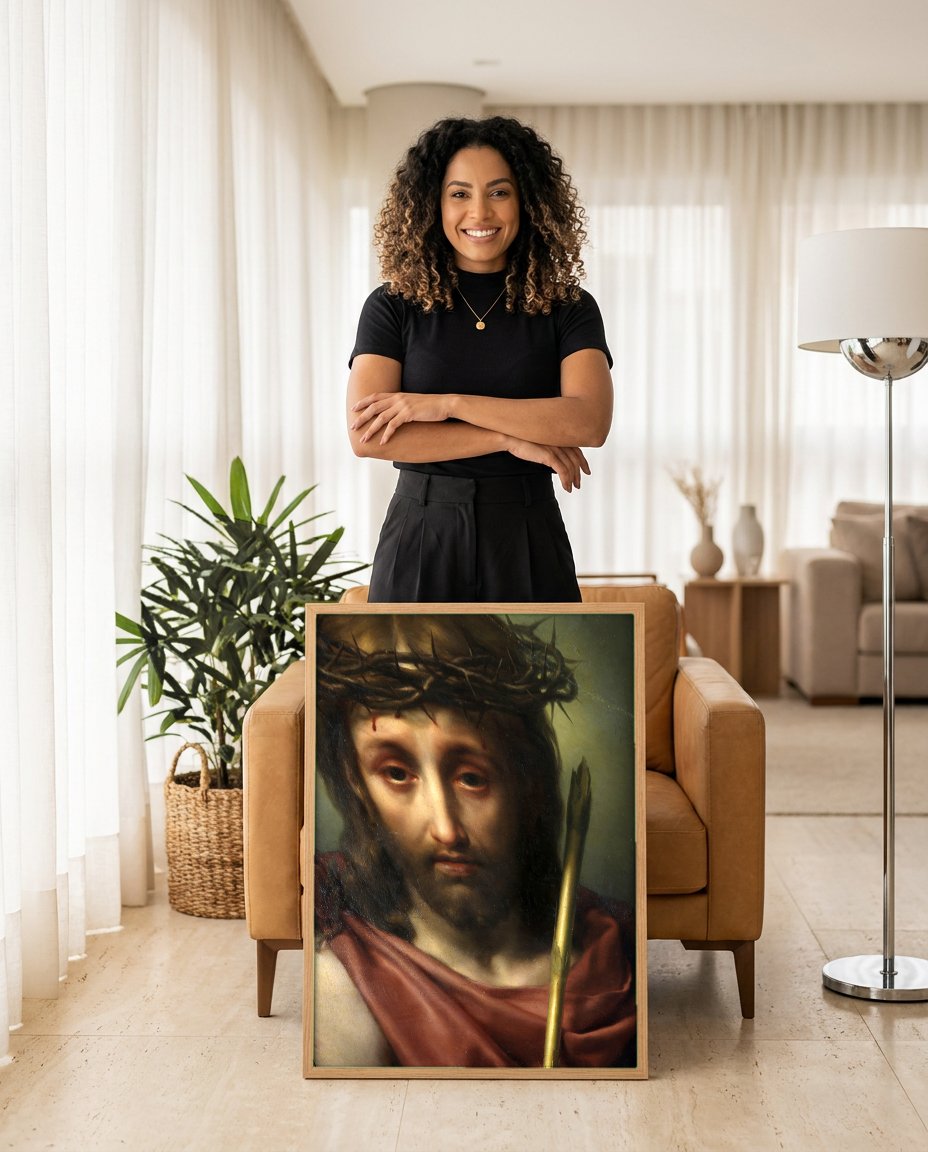 Quadro Decorativo Ecce Homo - Anton Raphael Mengs com modelo em ambiente