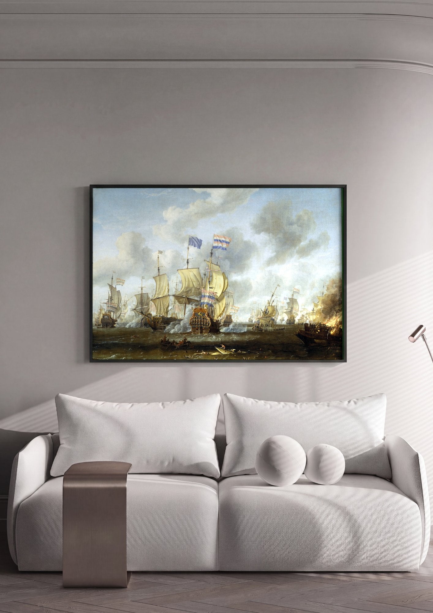 Quadro Decorativo Batalha Naval - Abraham Storck em ambiente decorado