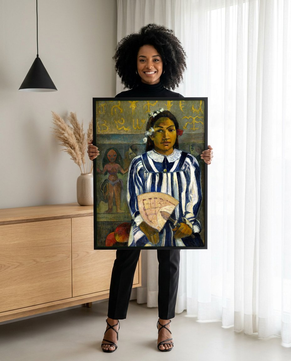 Quadro Decorativo Aarahii Metua No Tehamana - Paul Gauguin com modelo em ambiente