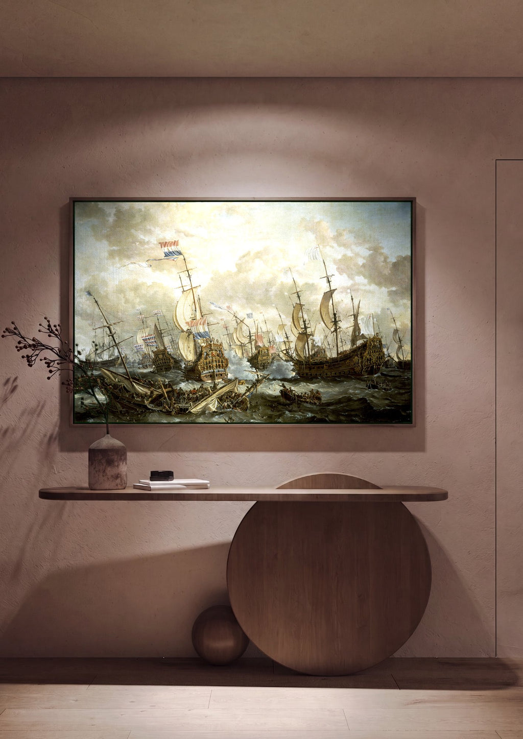 Quadro Decorativo Batalha Naval - Abraham Storck em ambiente decorado