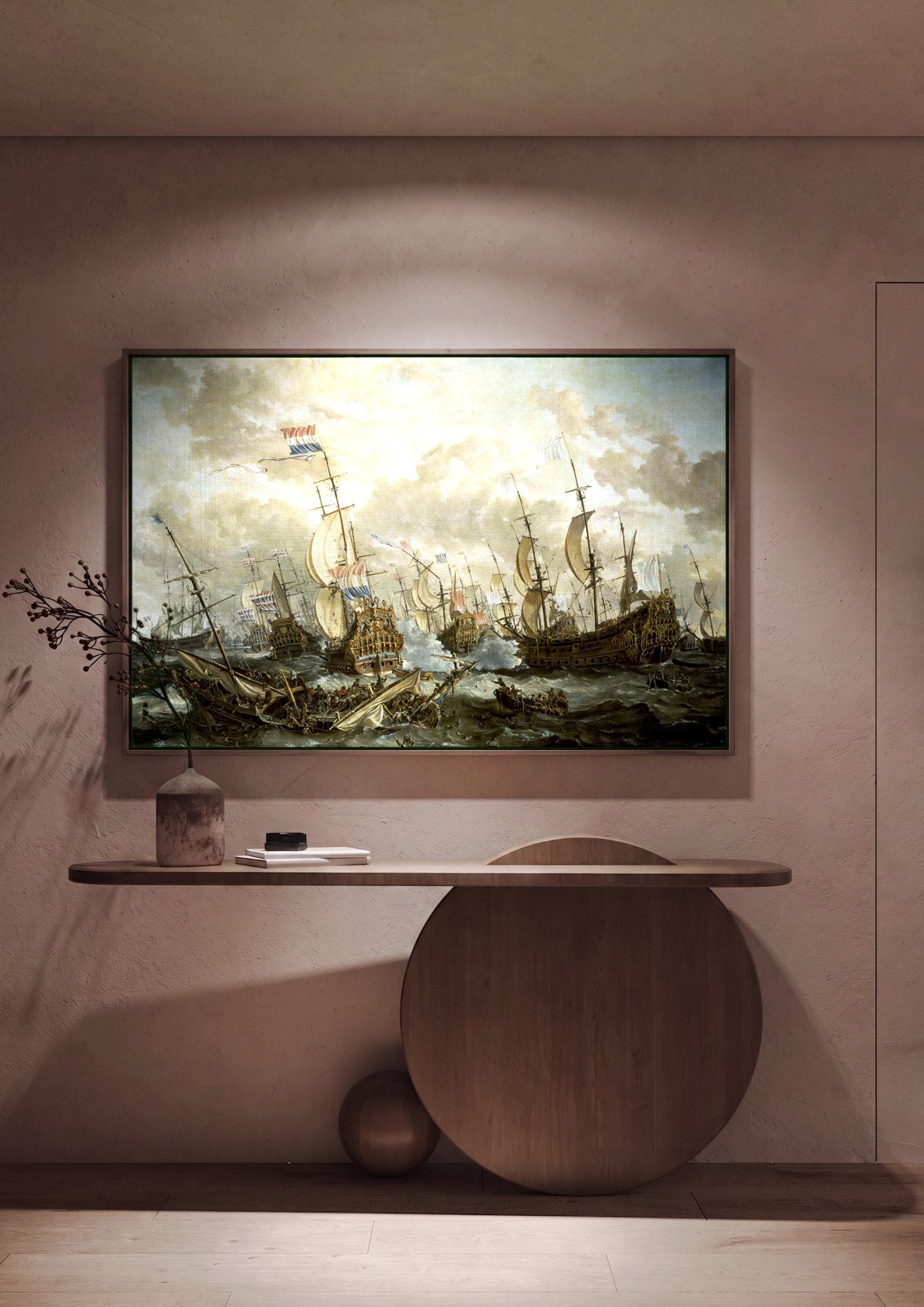 Quadro Decorativo Batalha Naval - Abraham Storck em ambiente decorado