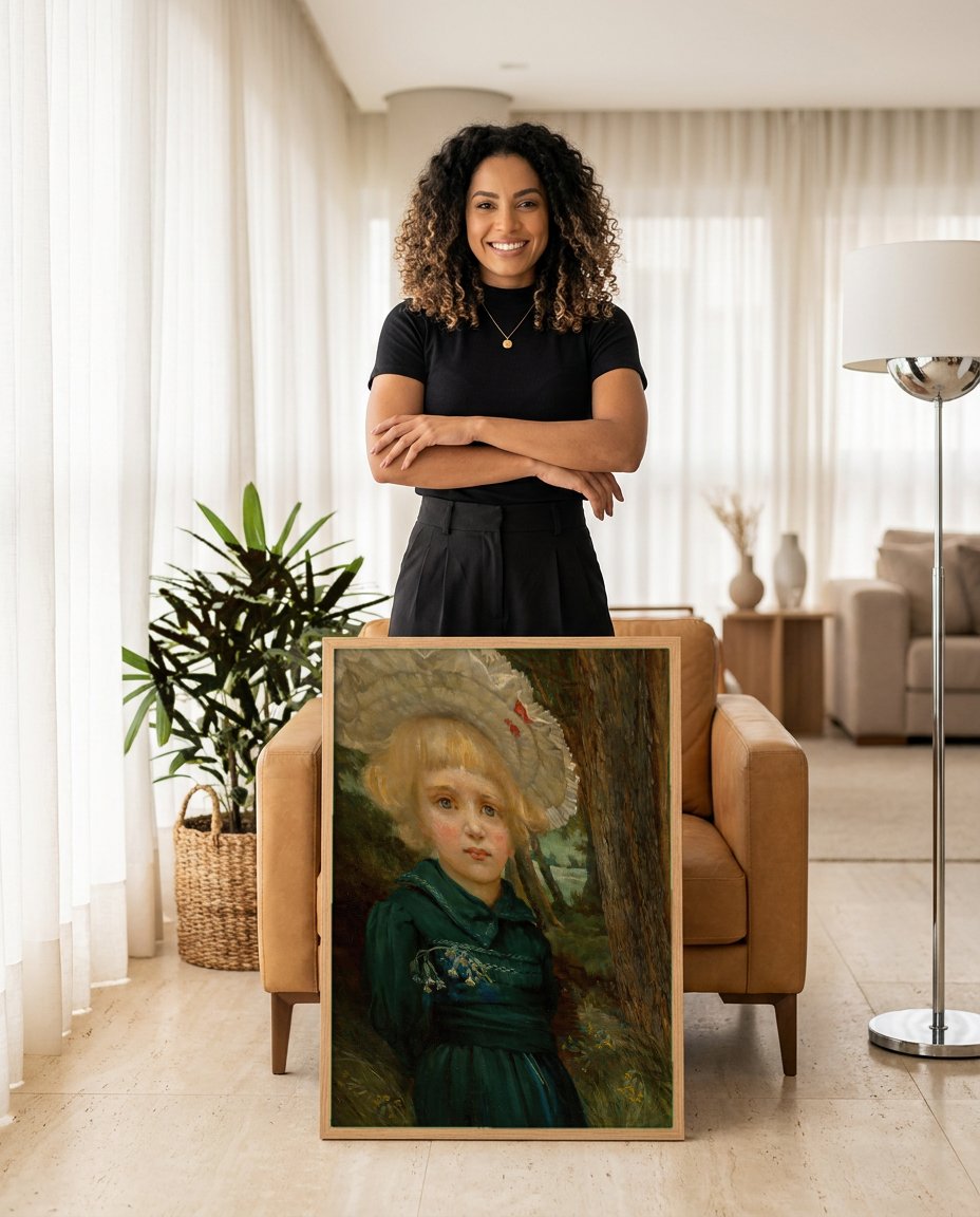 Quadro Decorativo A Menina do Chapéu - Hans Thoma com modelo em ambiente