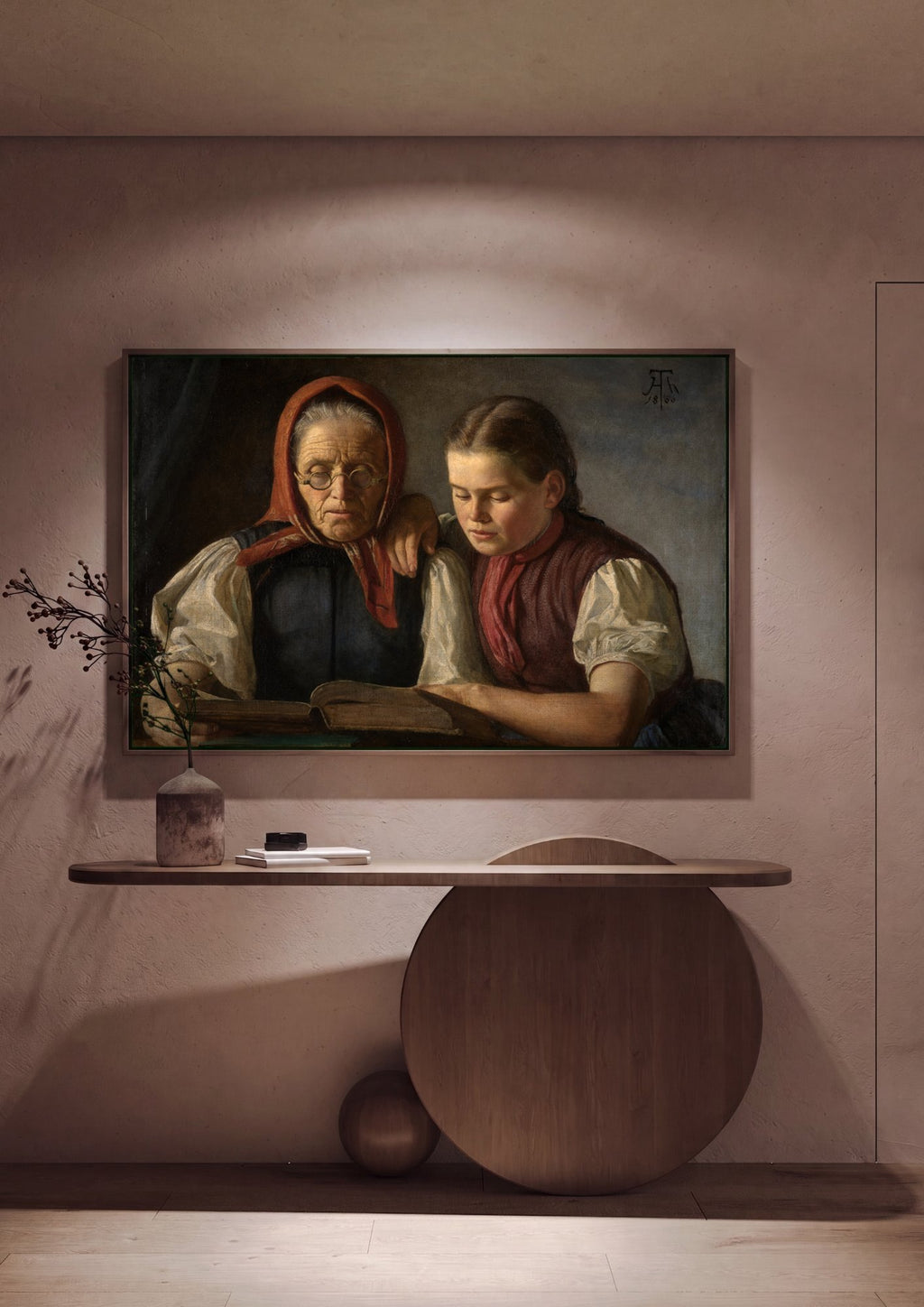 Quadro Decorativo A Lição de Leitura - Hans Thoma em ambiente decorado