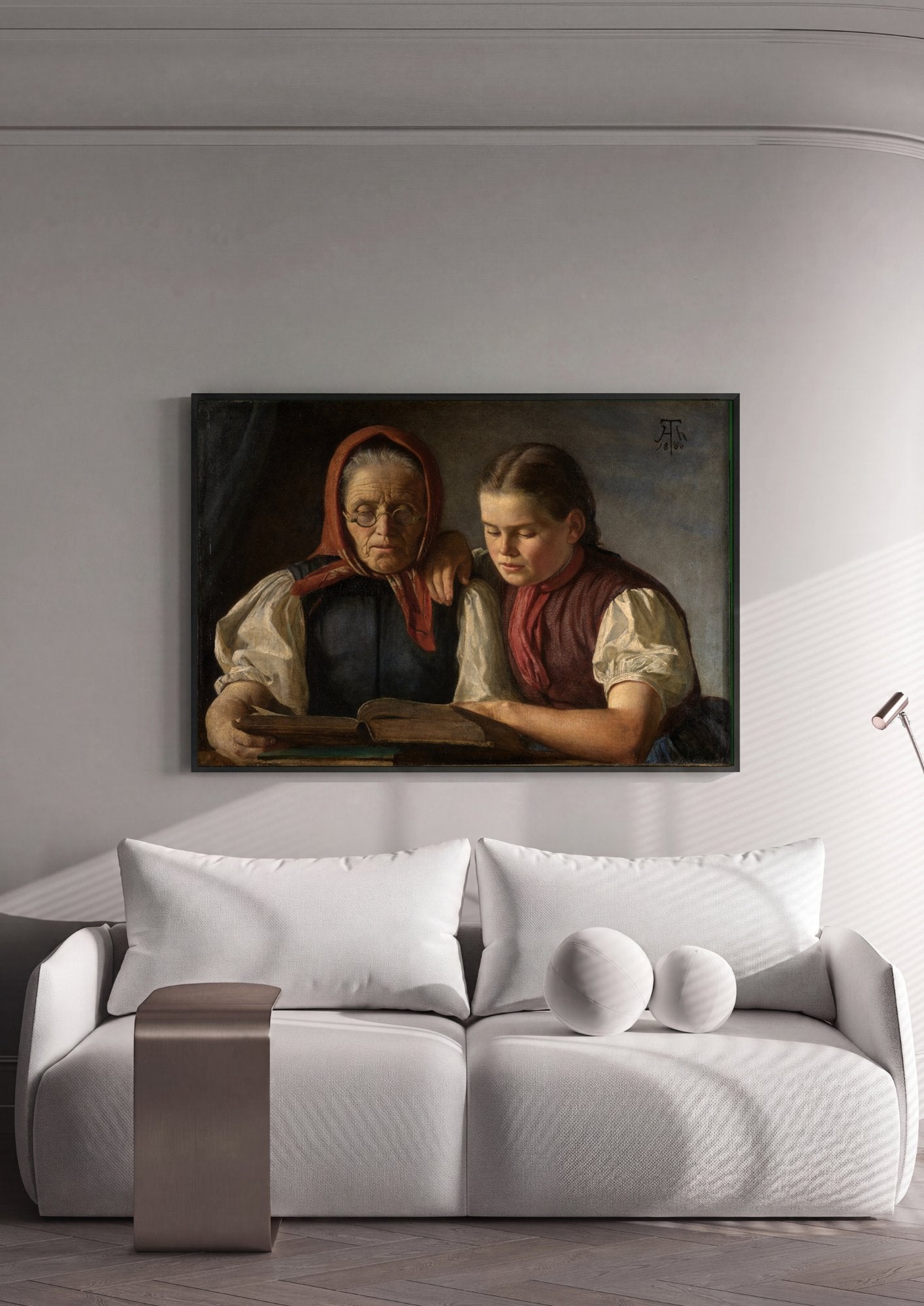 Quadro Decorativo A Lição de Leitura - Hans Thoma em ambiente decorado