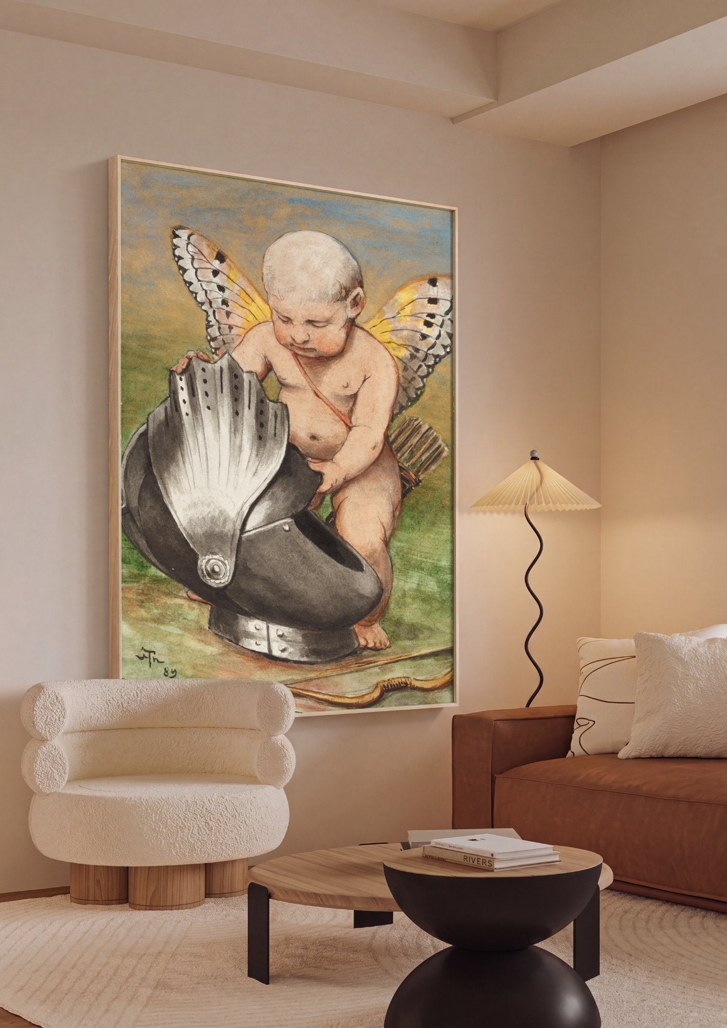 Quadro Decorativo Criança e Armadura - Hans Thoma em ambiente decorado
