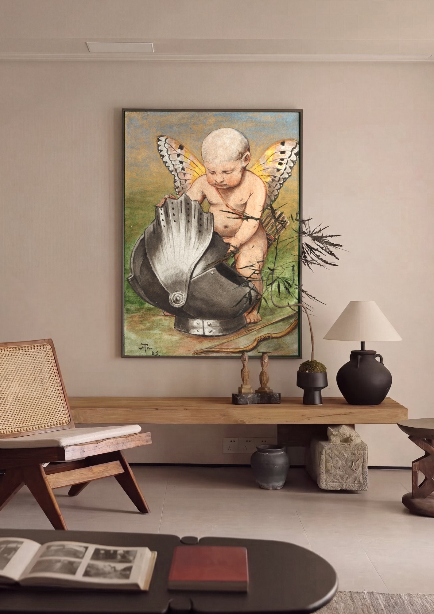 Quadro Decorativo Criança e Armadura - Hans Thoma em ambiente decorado