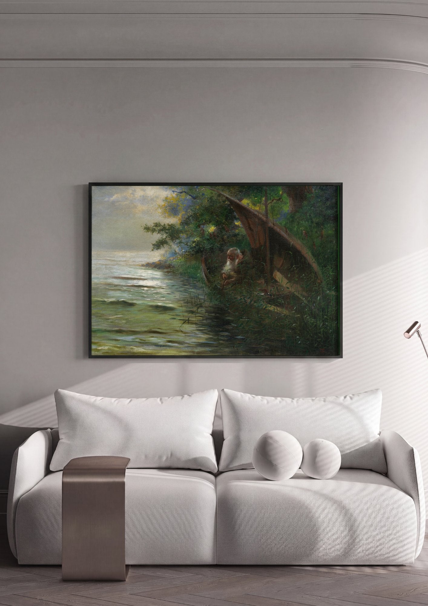 Quadro Decorativo O Eremita no Barco - Hans Thoma em ambiente decorado