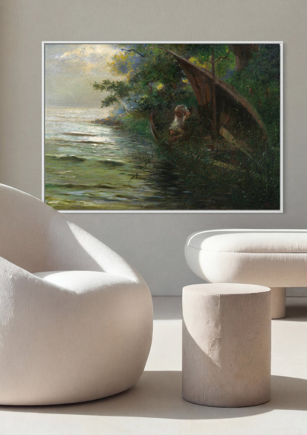Quadro Decorativo O Eremita no Barco - Hans Thoma em ambiente decorado