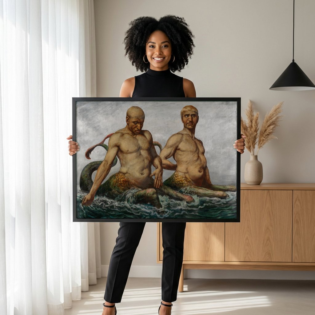 Quadro Decorativo Nereidas e Tritões - Hans Thoma com modelo em ambiente