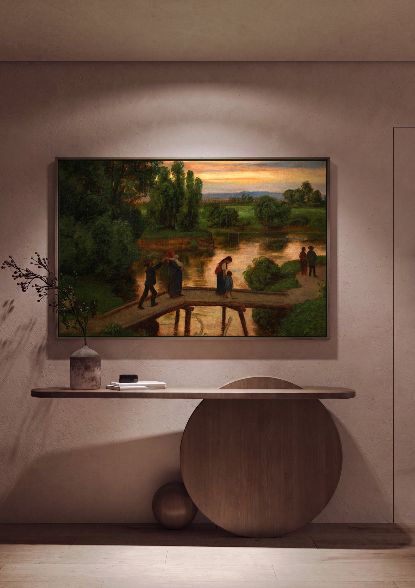 Quadro Decorativo Crepúsculo no Lago - Hans Thoma em ambiente decorado