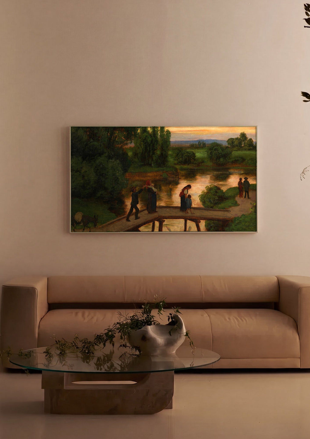 Quadro Decorativo Crepúsculo no Lago - Hans Thoma em ambiente decorado