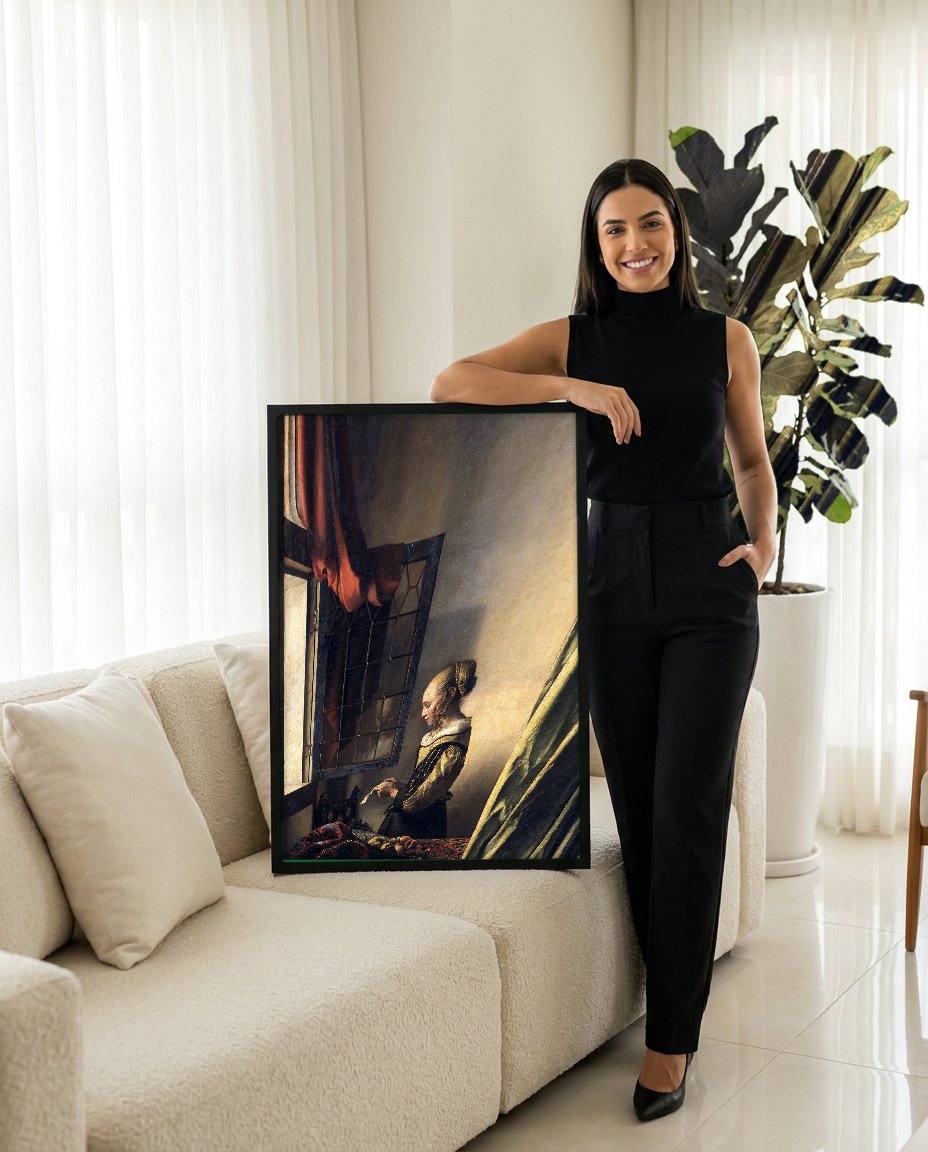 Quadro Decorativo Moça Lendo Carta - Johannes Vermeer com modelo em ambiente