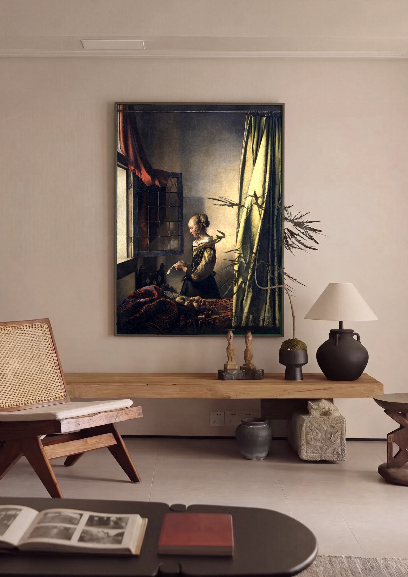 Quadro Decorativo Moça Lendo Carta - Johannes Vermeer em ambiente decorado