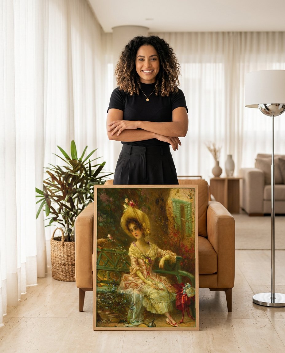 Quadro Decorativo A Oferta de Cupido - Hans Zatzka com modelo em ambiente