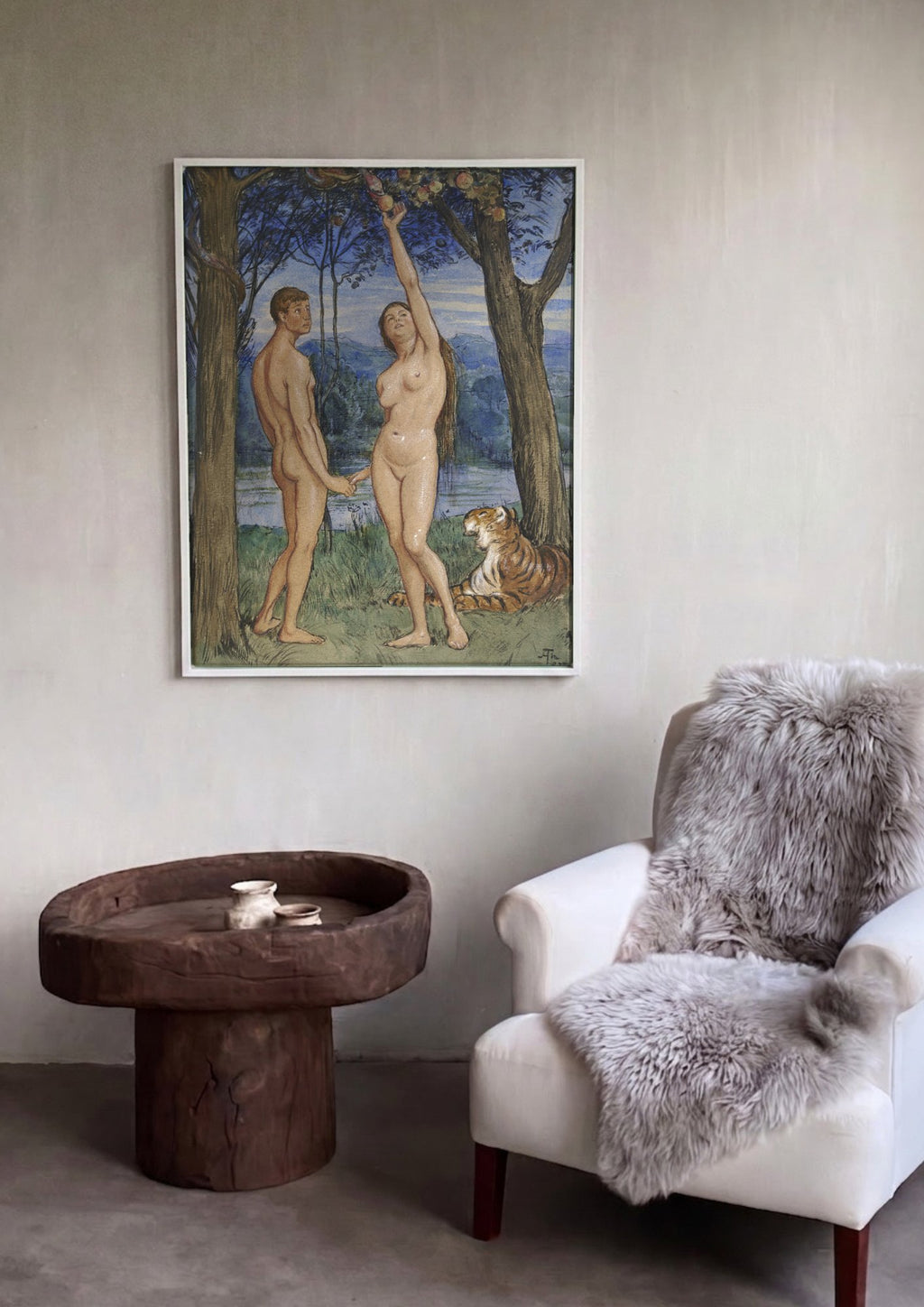 Quadro Decorativo A Queda (Adão e Eva) - Hans Thoma em ambiente decorado