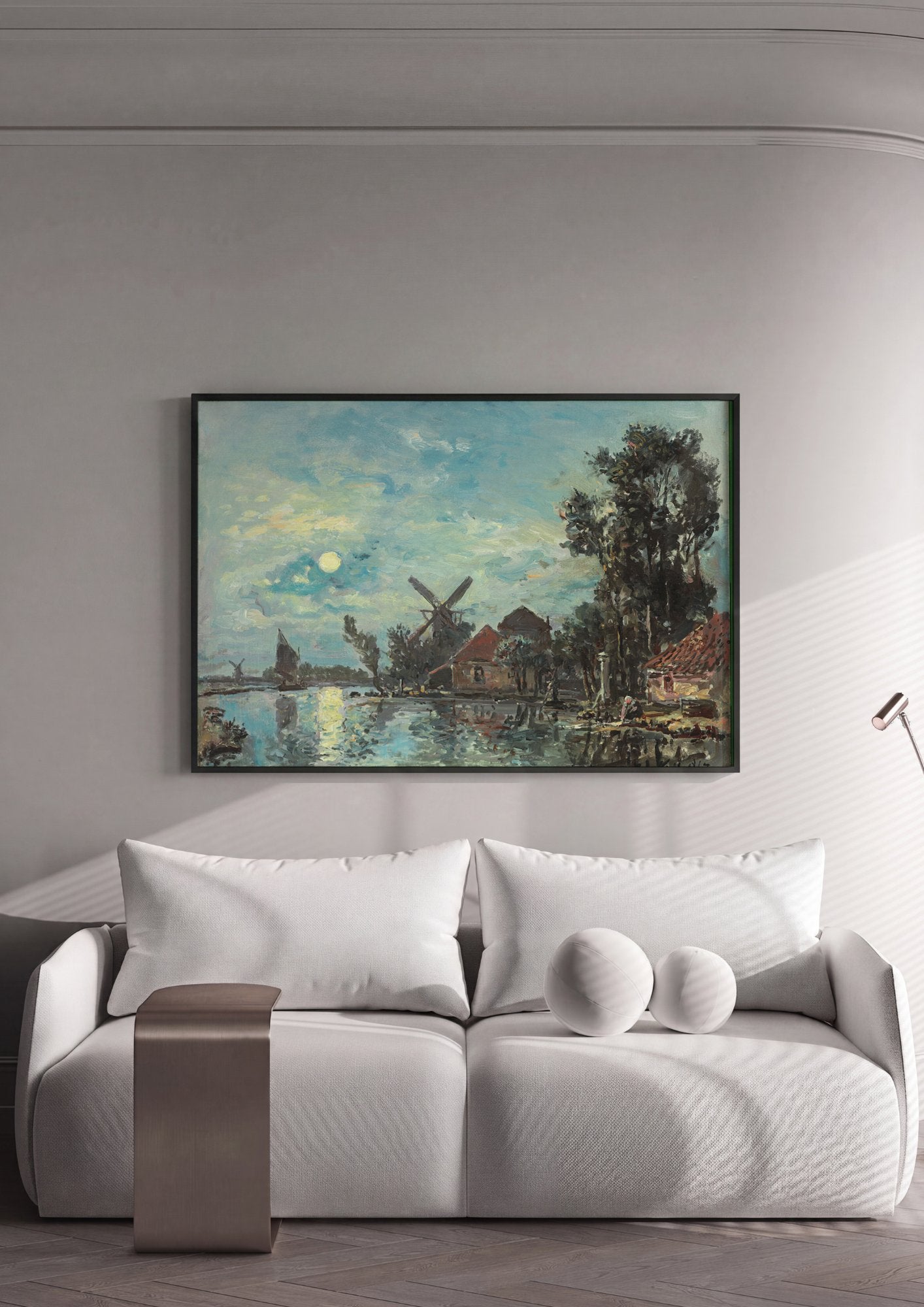Quadro Decorativo Paisagem ao Luar - Johan Barthold Jongkind em ambiente decorado