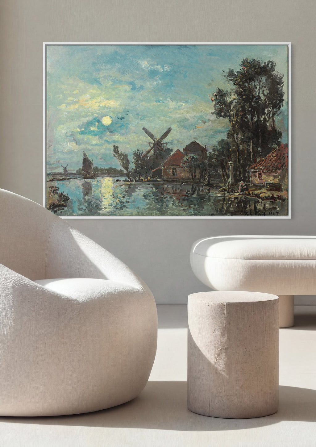 Quadro Decorativo Paisagem ao Luar - Johan Barthold Jongkind em ambiente decorado