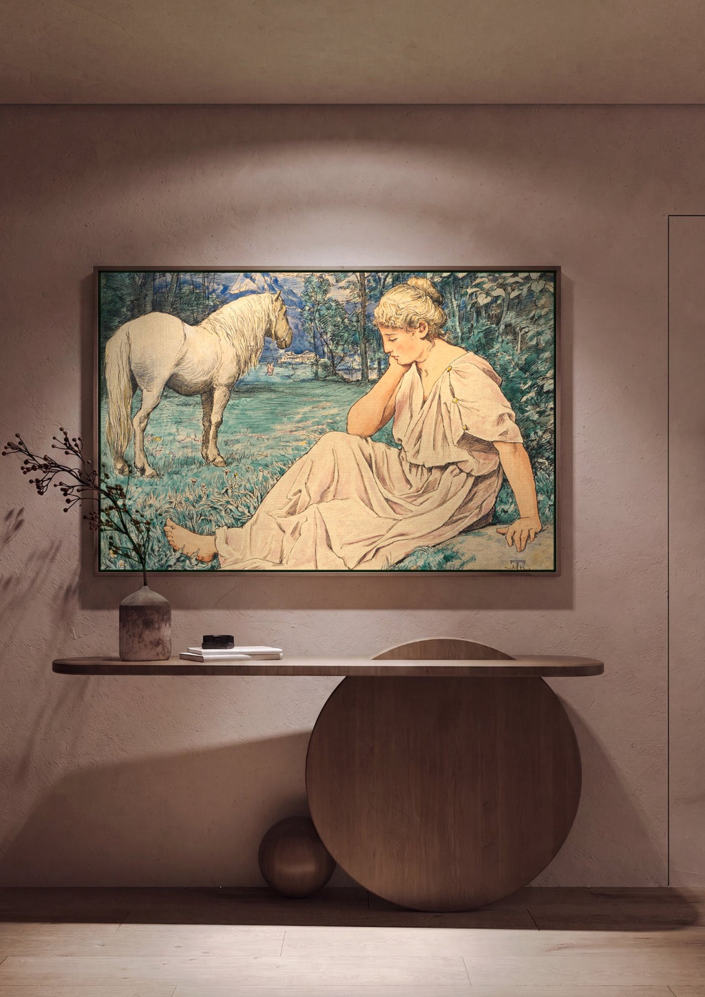 Quadro Decorativo A Ninfa e o Cavalo - Hans Thoma em ambiente decorado