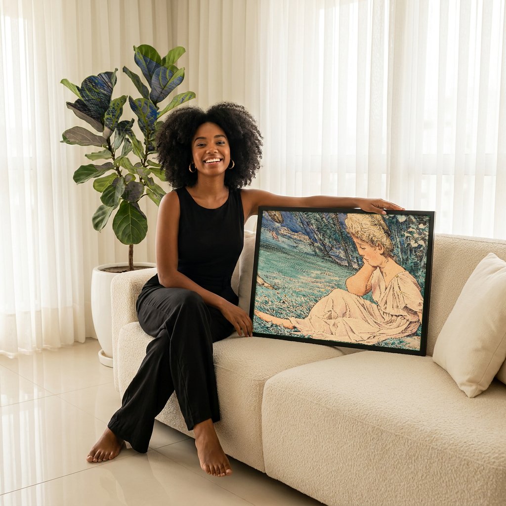 Quadro Decorativo A Ninfa e o Cavalo - Hans Thoma com modelo em ambiente