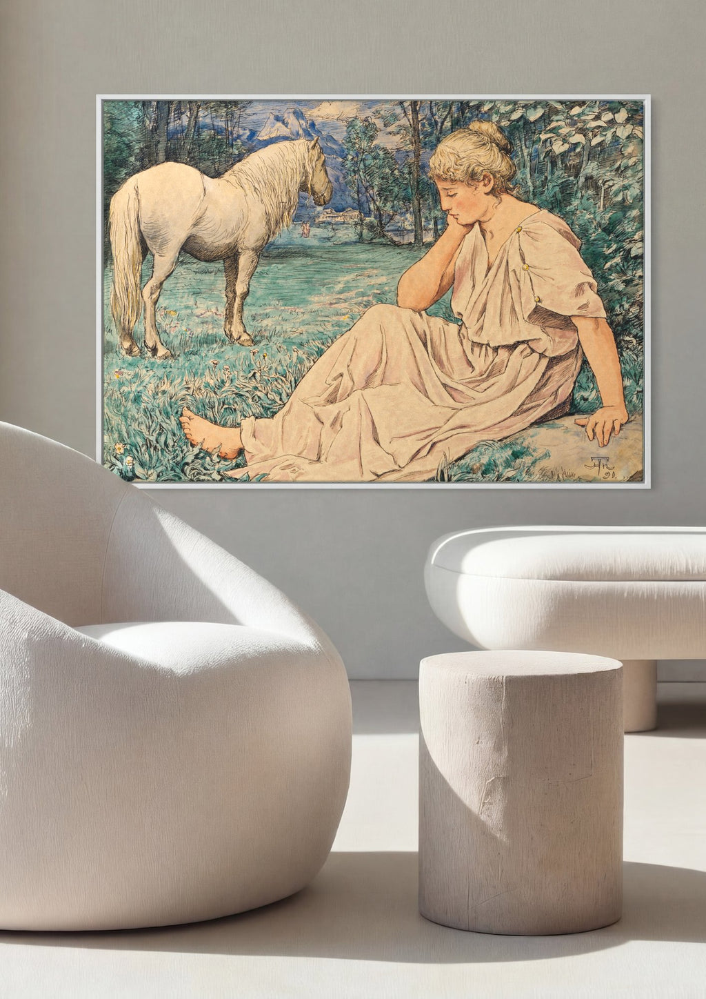 Quadro Decorativo A Ninfa e o Cavalo - Hans Thoma em ambiente decorado