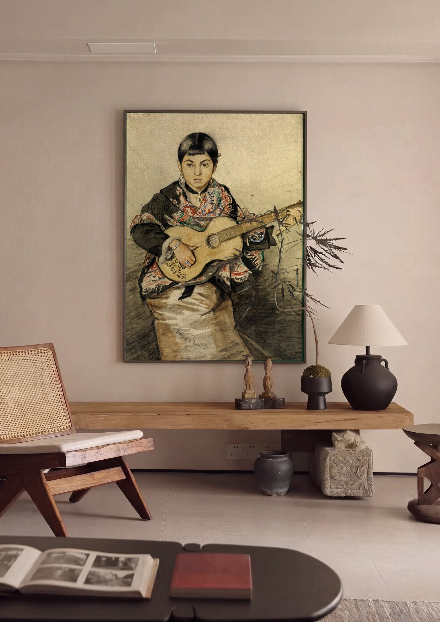 Quadro Decorativo A Jovem com Violão - Hans Thoma em ambiente decorado