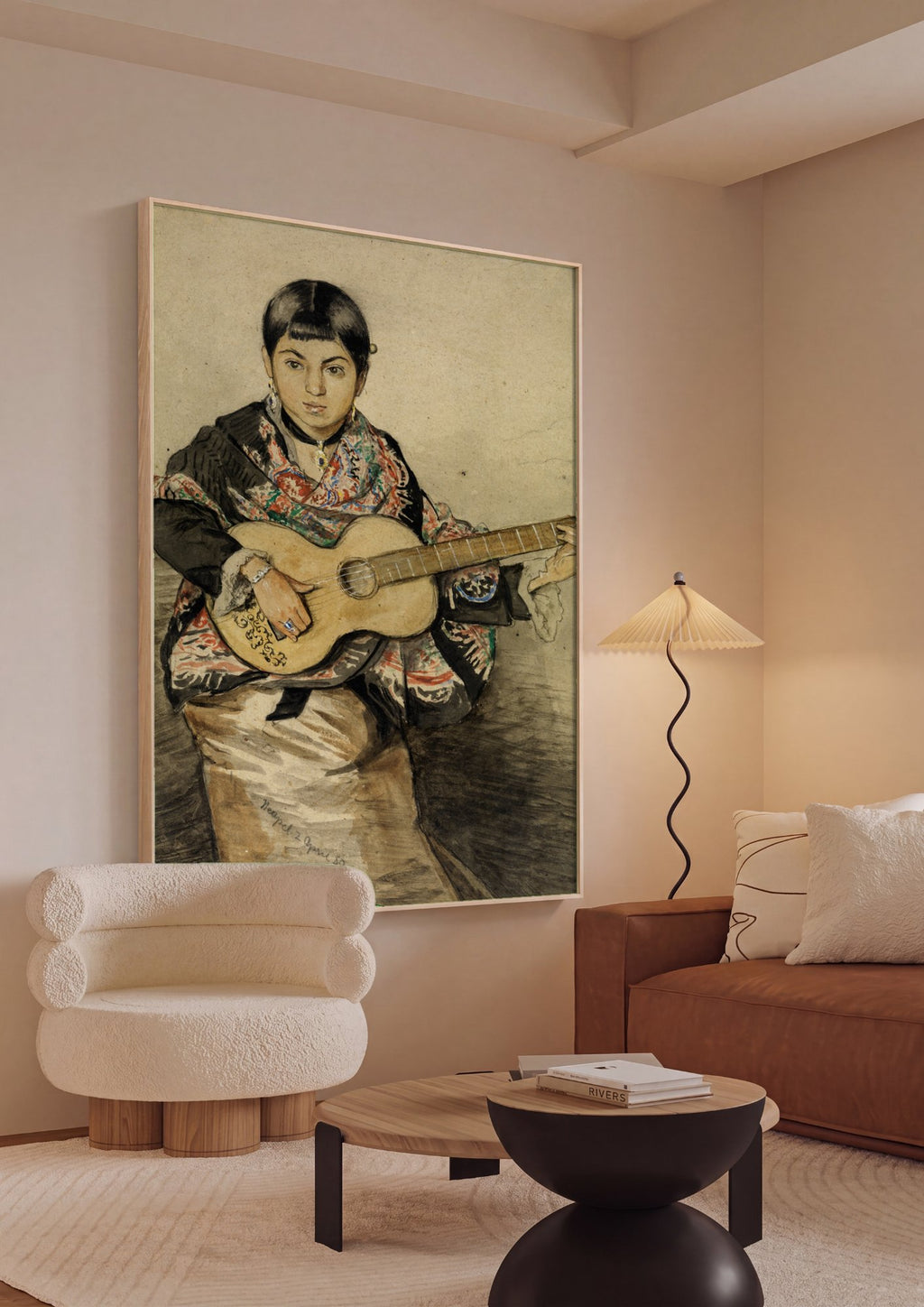 Quadro Decorativo A Jovem com Violão - Hans Thoma em ambiente decorado