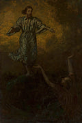Pintura de Hans Thoma, A Ressurreição de Lázaro, com Jesus de braços abertos sobre uma elevação escura e uma figura de Lázaro se erguendo das profundezas com as mãos estendidas, em um fundo dourado e nebuloso.