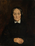 Retrato de uma senhora idosa com vestes escuras e gola branca, atribuído a Hans Thoma, com fundo escuro e expressão serena, mãos entrelaçadas.