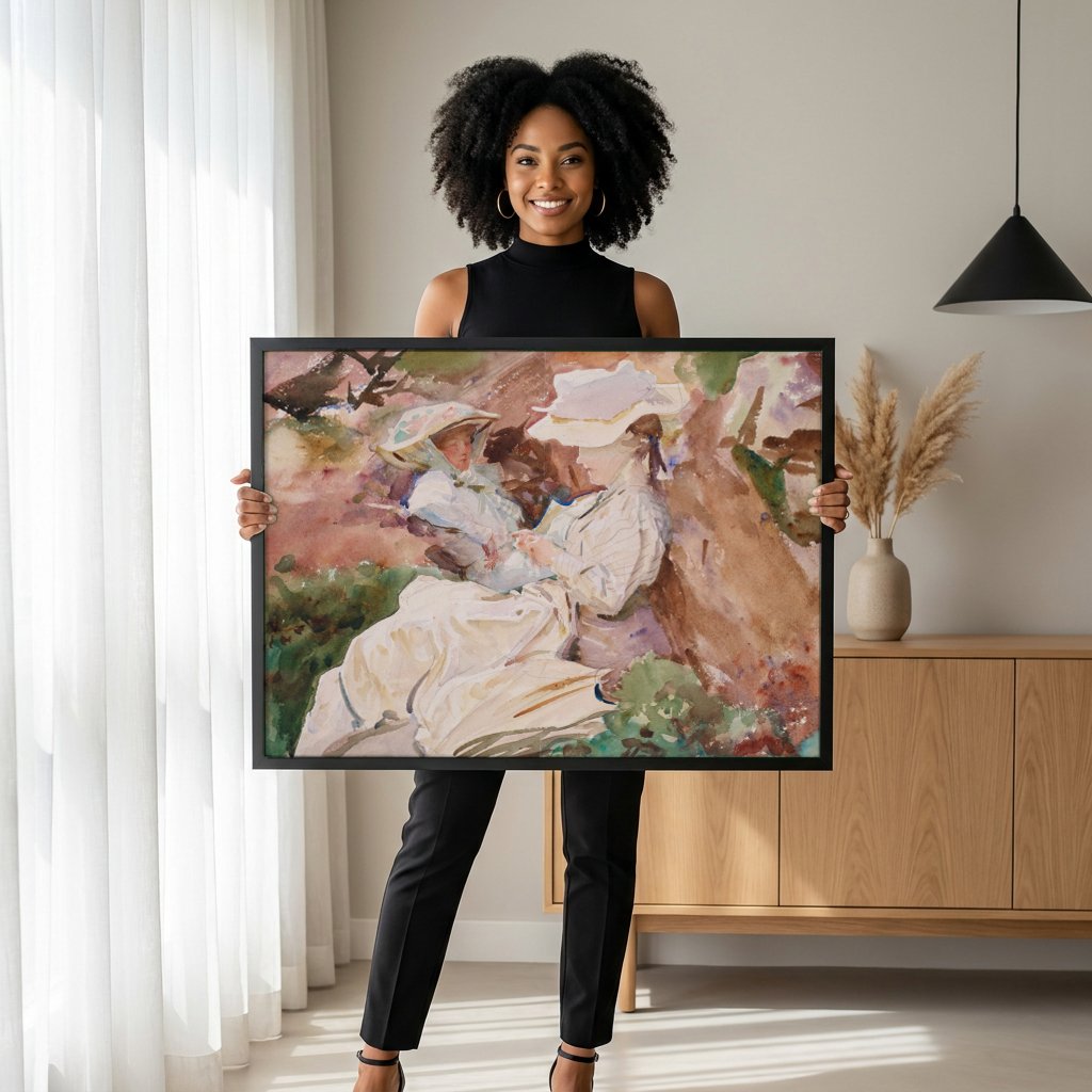 Quadro Decorativo Duas Mulheres com Chapéu - John Singer Sargent com modelo em ambiente