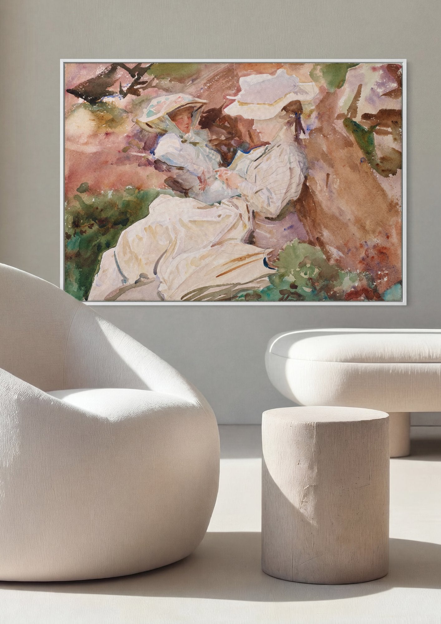 Quadro Decorativo Duas Mulheres com Chapéu - John Singer Sargent em ambiente decorado