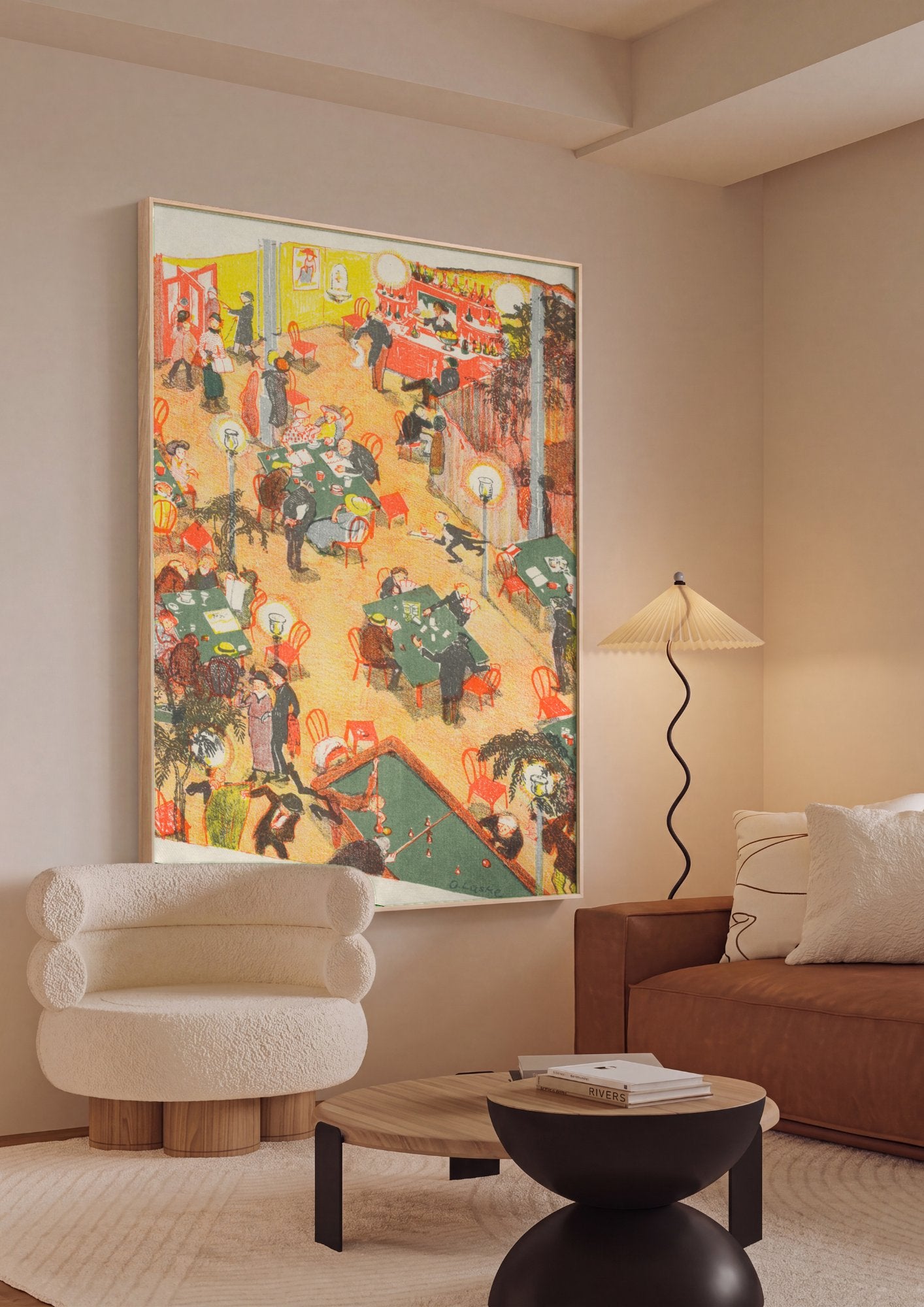 Quadro Decorativo Cenas de Cafe e Bilhar - Oskar Laske em ambiente decorado